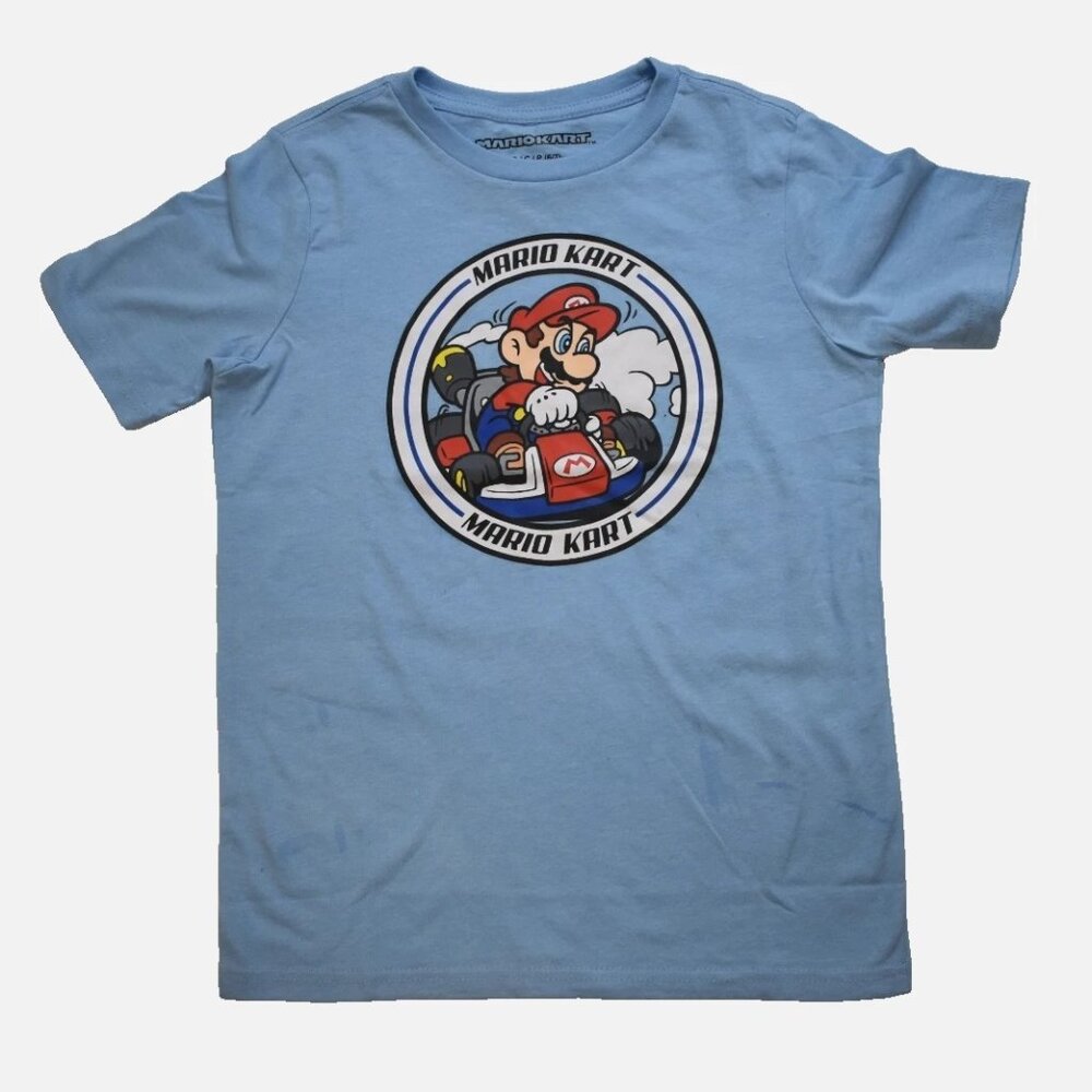 Mario Kart Youth Boys Mario Kart Light Blue Shirt New Small (6/7) - Picture 1 of 6